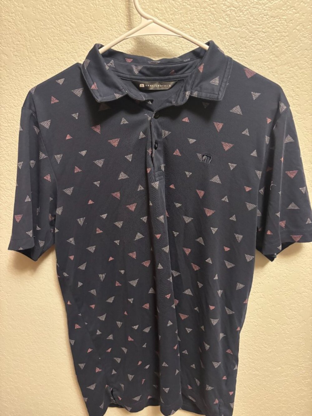 TravisMathew Triangle Print Golf Polo Size Medium Navy